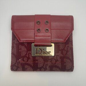 Christian Dior Vintage Street Chic Canvas & Leather Bi-fold Wallet, Red-Preowned
